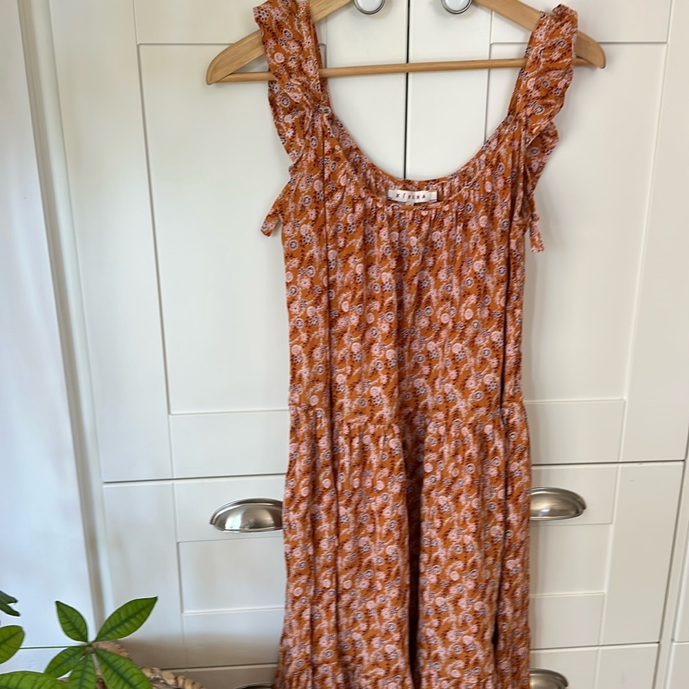 XIRENA tiered long dress in golden orange